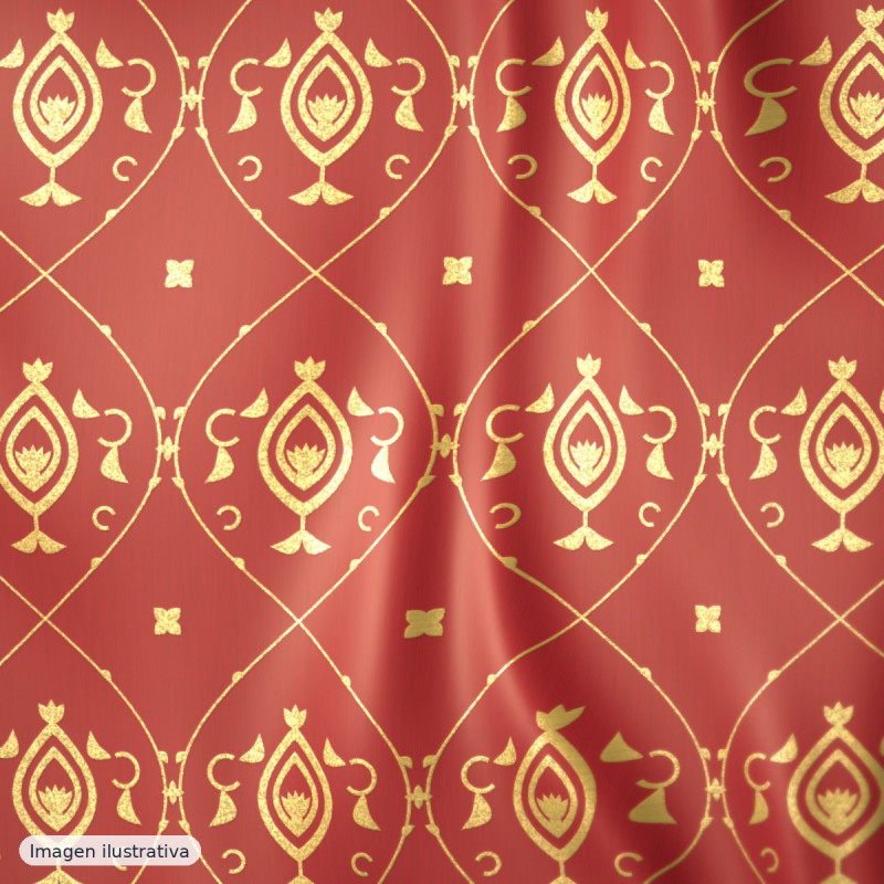 Brocado barroco rojo oro — 100% poliéster