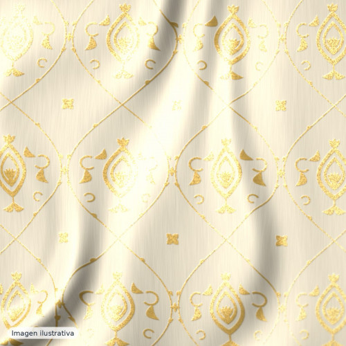 Brocado sacro marfil y oro — 100% poliéster