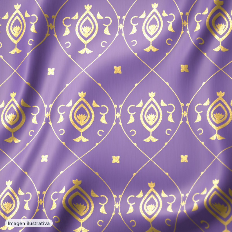 Brocado Versailles amatista y oro — 100% poliéster