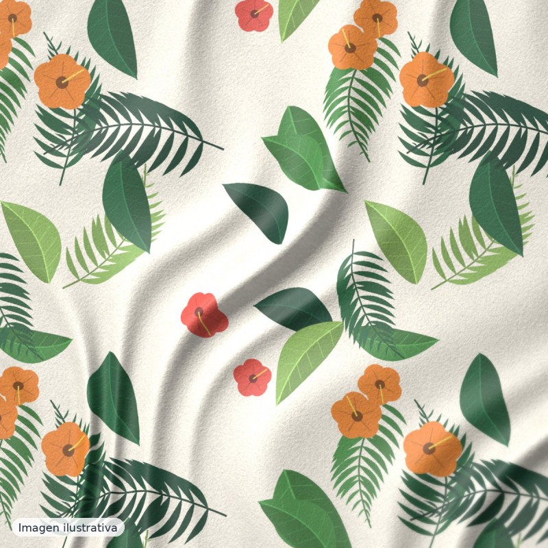 Crepé de China de viscosa estampado tropical — 100% viscosa