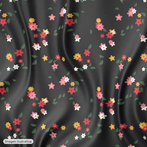 Crepé de China de viscosa floral negro — 100% viscosa
