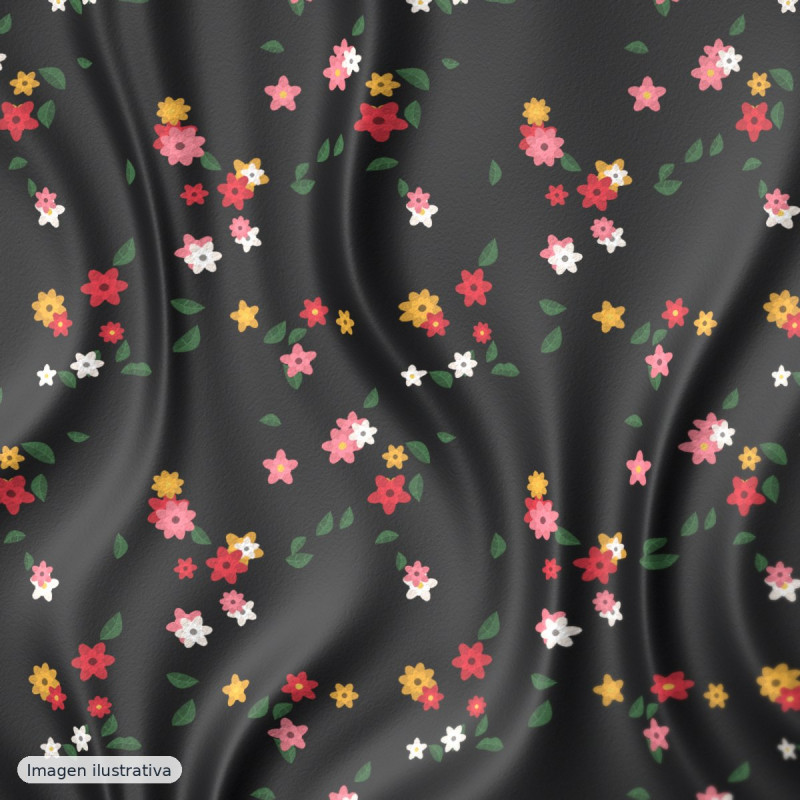 Crepé de China de viscosa floral negro — 100% viscosa