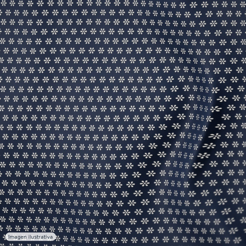Georgette bordado navy bodoque beige — 100% poliéster