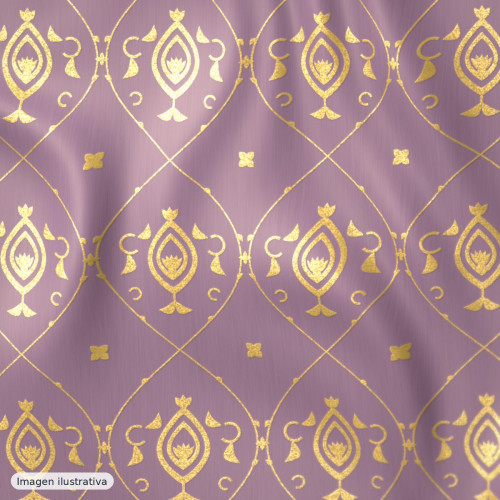 Jacquard fantasía pétalos malva y dorado — 100% poliéster