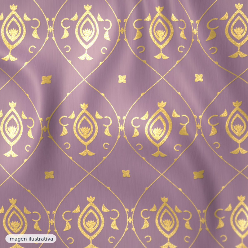 Jacquard fantasía pétalos malva y dorado — 100% poliéster