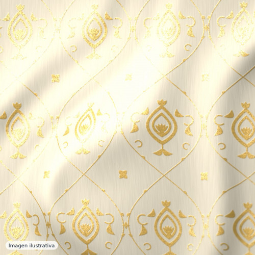 Jacquard fantasía pétalos marfil y dorado — 100% poliéster