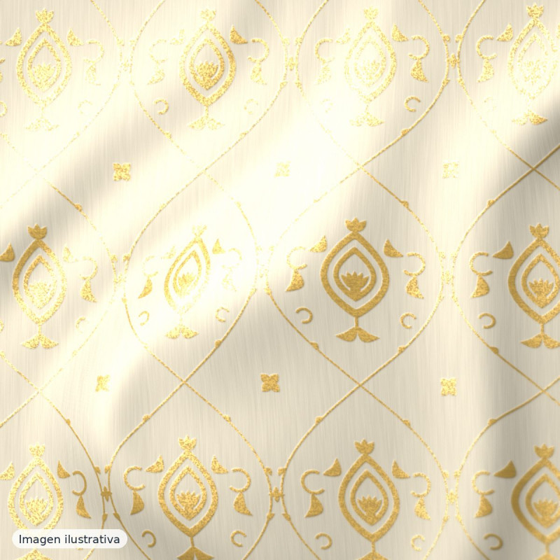 Jacquard fantasía pétalos marfil y dorado — 100% poliéster