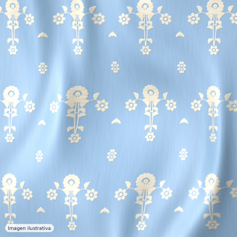 Jacquard fantasía vórtice azul cielo y marfil — 100% poliéster