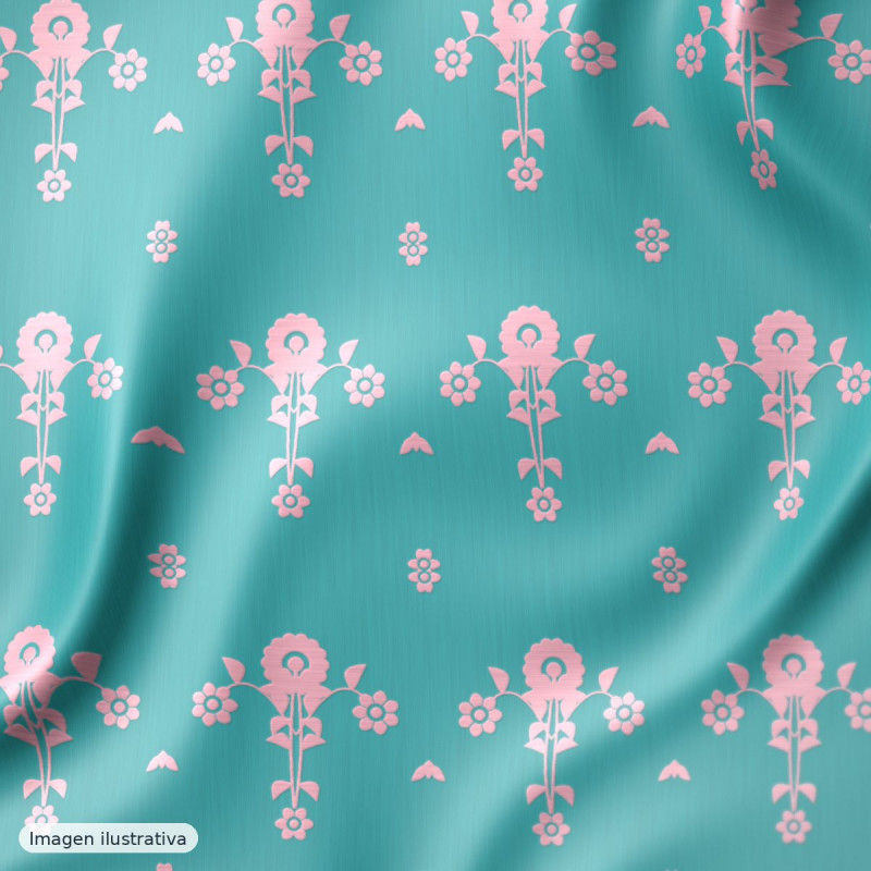 Jacquard fantasía vórtice turquesa y rosa — 100% poliéster