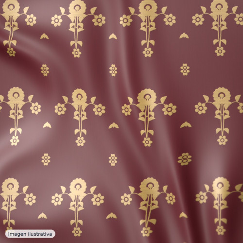 Jacquard floral granate y dorado — viscosa y acetato