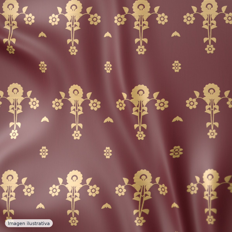 Jacquard floral granate y dorado — viscosa y acetato