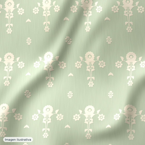 Jacquard floral verde pálido y beige — viscosa y acetato