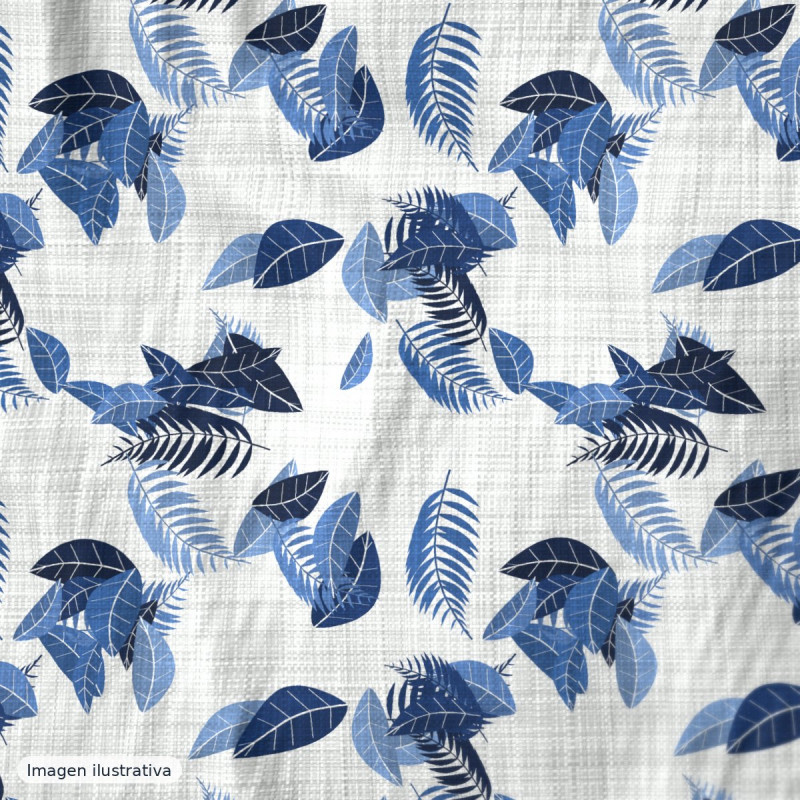 Lino estampado selva azul — 100% lino