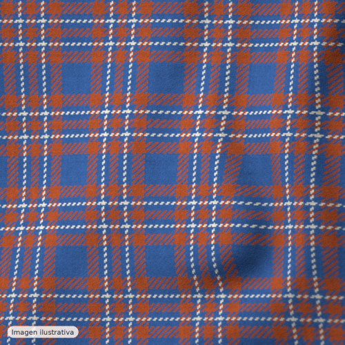 Loden de lana Glenmore cuadros azul y teja — 70% lana