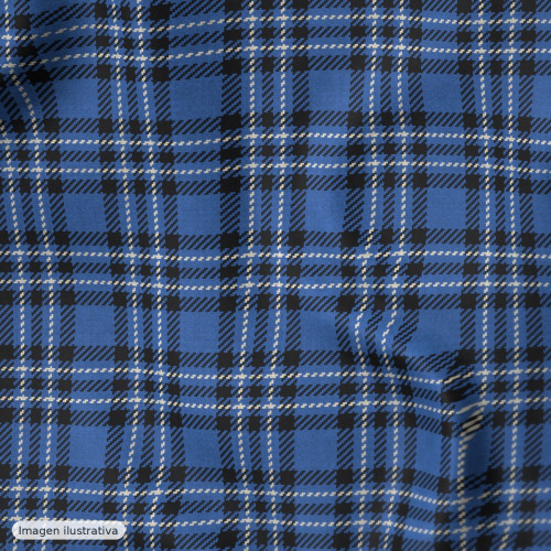 Percal estampado cuadros azules — 100% algodón
