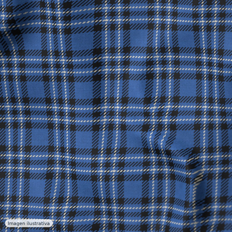 Percal estampado cuadros azules — 100% algodón