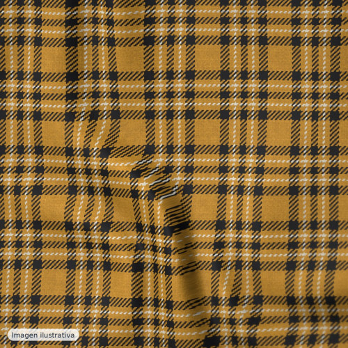 Popelín algodón cuadros mini ocre — 100% algodón