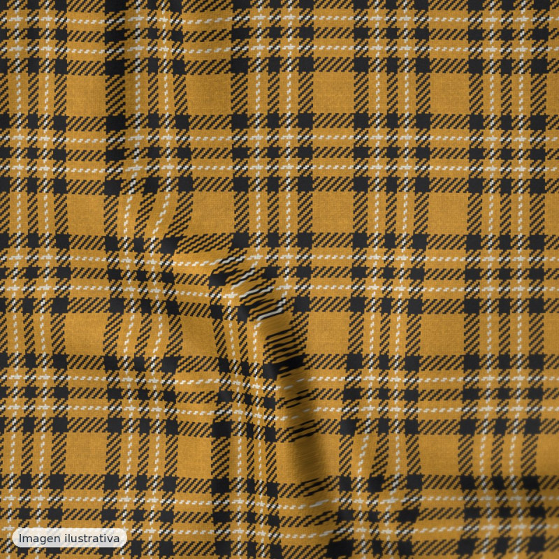 Popelín algodón cuadros mini ocre — 100% algodón