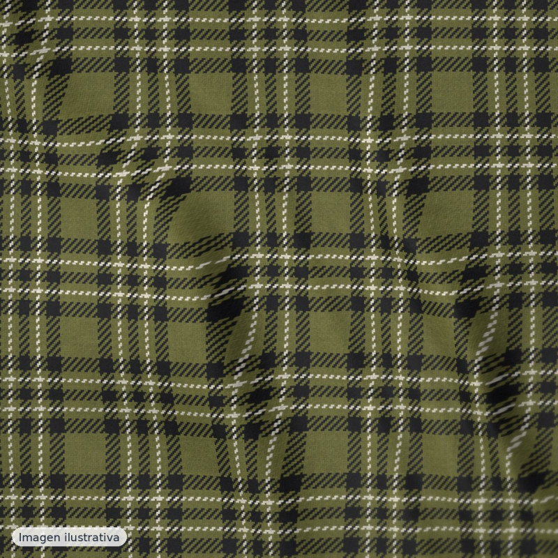 Popelín algodón cuadros mini verde oliva — 100% algodón