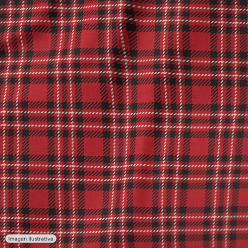 Popelín algodón estampado cuadros rojos — 100% algodón