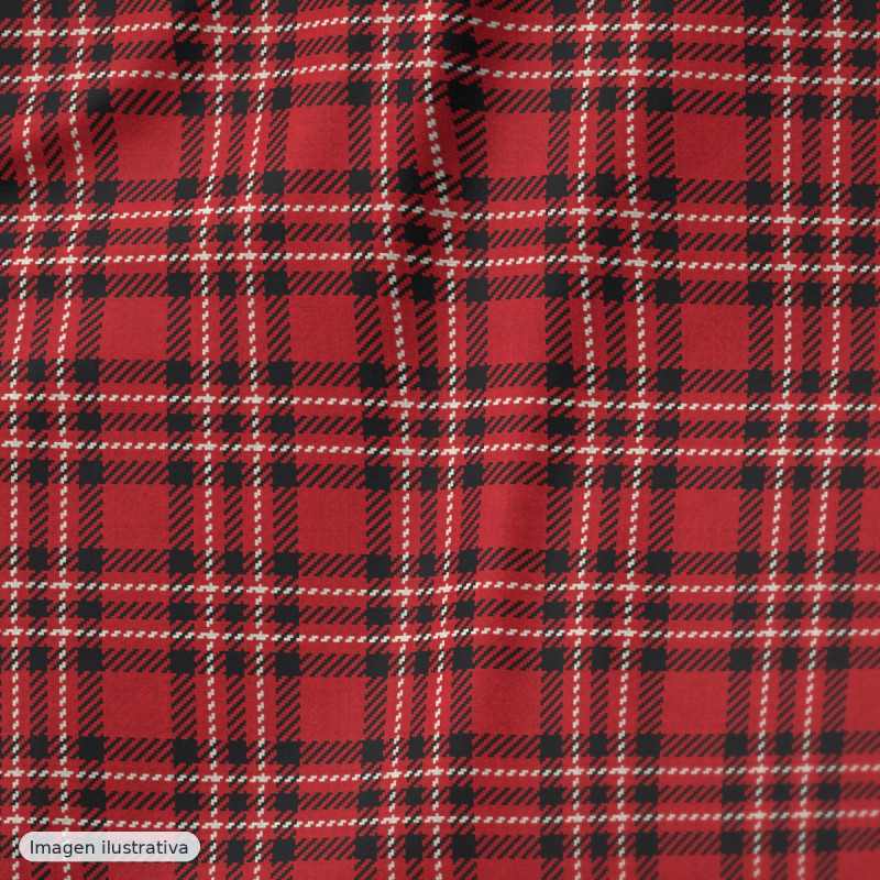 Popelín algodón estampado cuadros rojos — 100% algodón