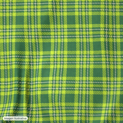 Popelina seersucker cuadros verde flúor — 70% algodón