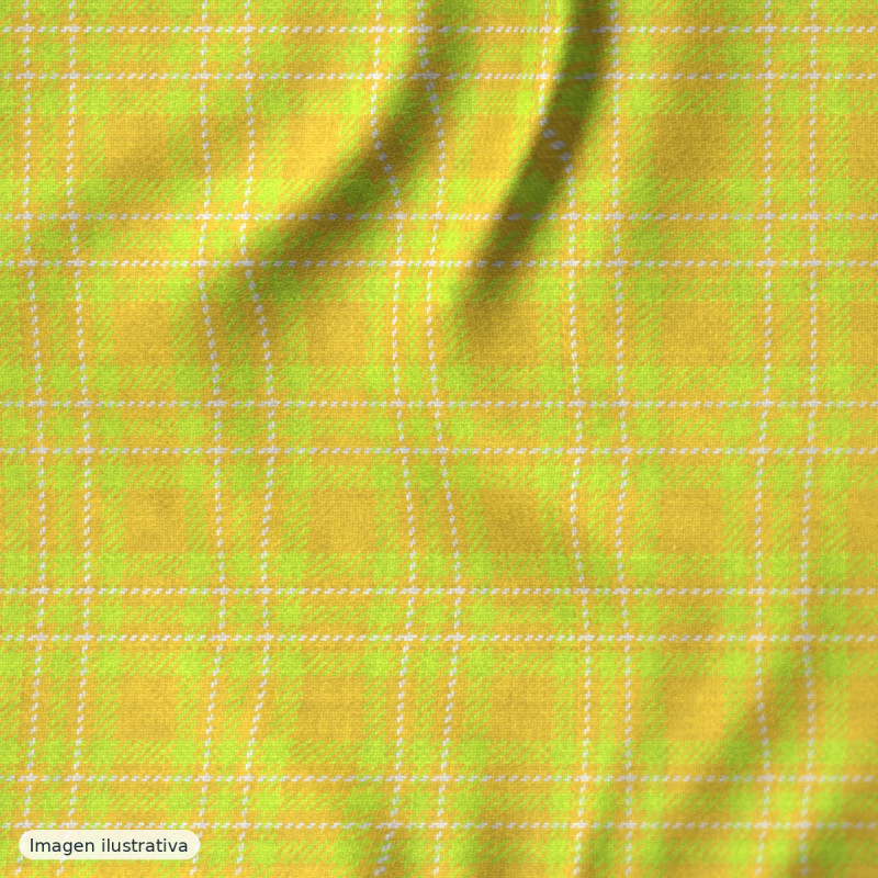 Popelina seersucker mini cuadros amarillo flúor — 70% algodón