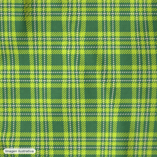 Popelina seersucker mini cuadros verde flúor — 70% algodón