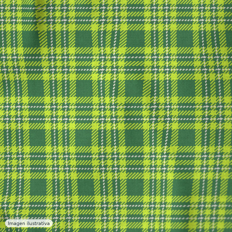 Popelina seersucker mini cuadros verde flúor — 70% algodón