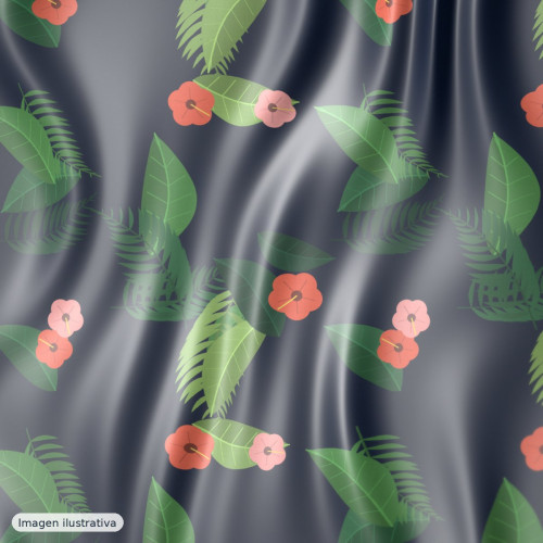 Satén de seda estampado tropical — 100% seda