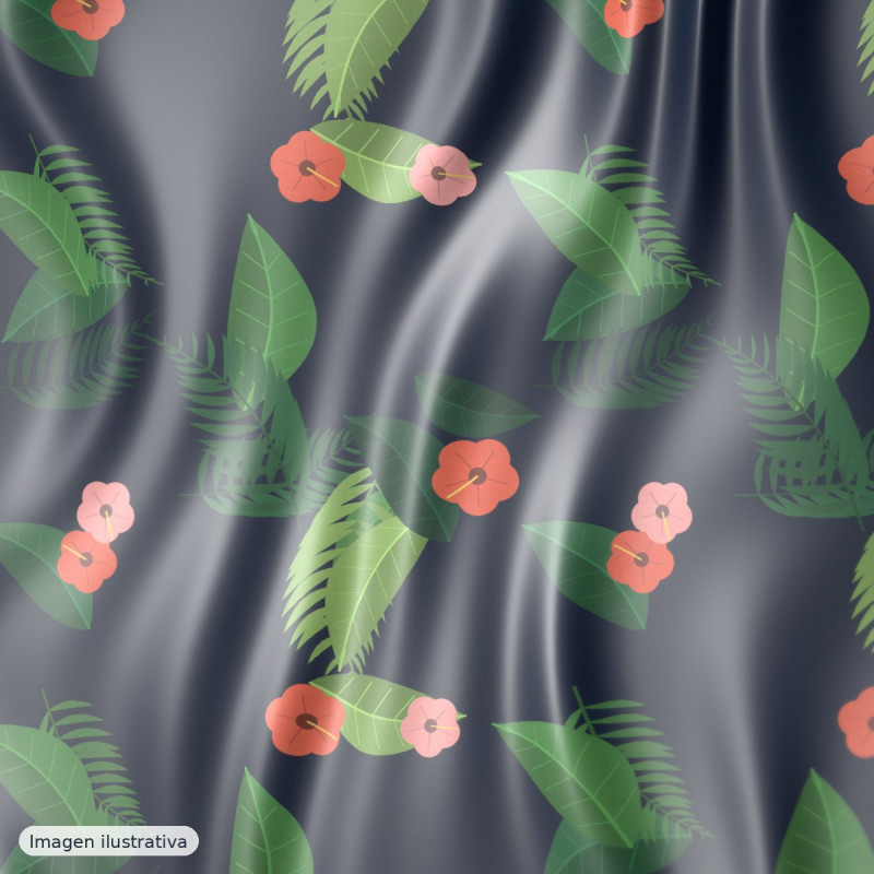 Satén de seda estampado tropical — 100% seda