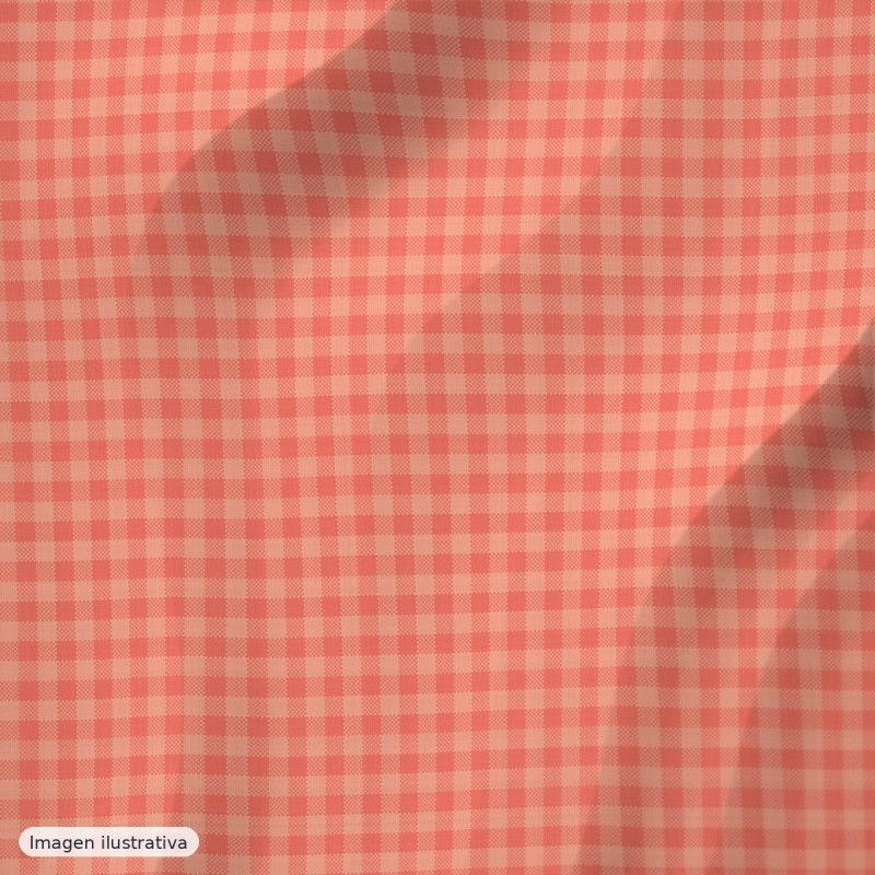 Seersucker cuadros vichy coral salmón — 60% algodón