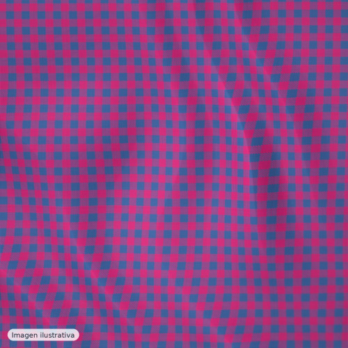 Seersucker cuadros vichy fucsia azul — 60% algodón