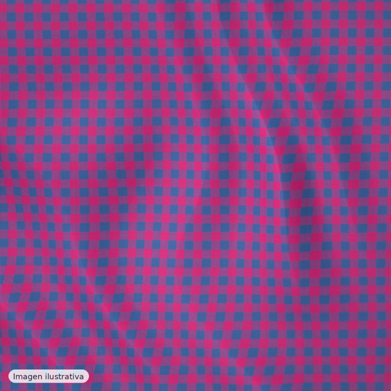 Seersucker cuadros vichy fucsia azul — 60% algodón