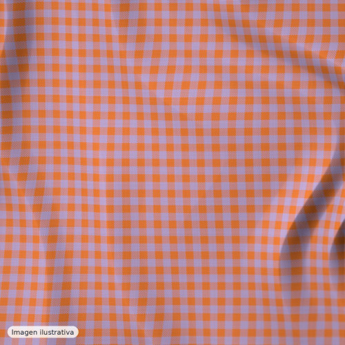 Seersucker cuadros vichy naranja lila — 60% algodón