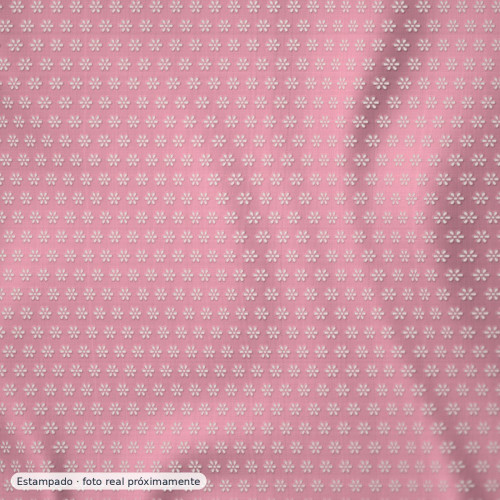Tul bordado cenefa flores en rosa y multicolor