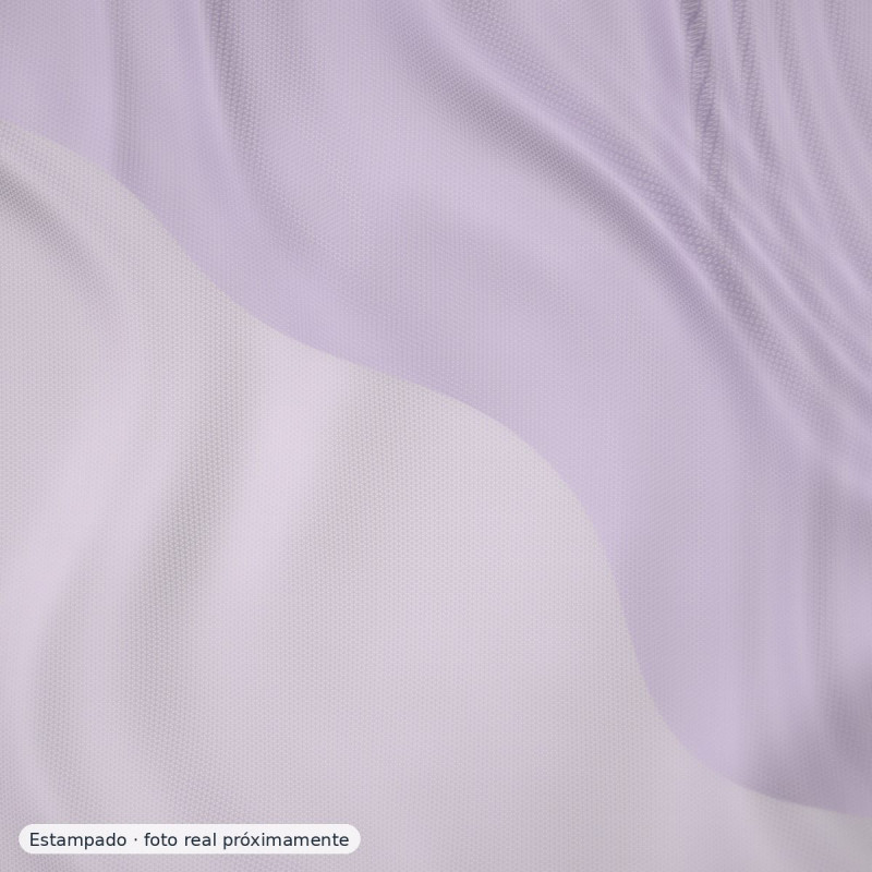 Tul lila con flores 3d y perlas — 100% poliéster