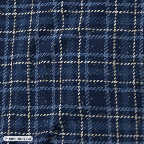 Tweed de lana a cuadros azul marino — 65% lana