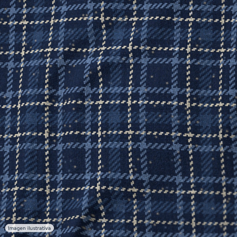 Tweed de lana a cuadros azul marino — 65% lana