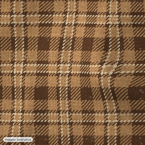 Tweed de lana doble faz a cuadros marrón y camel — 70% lana