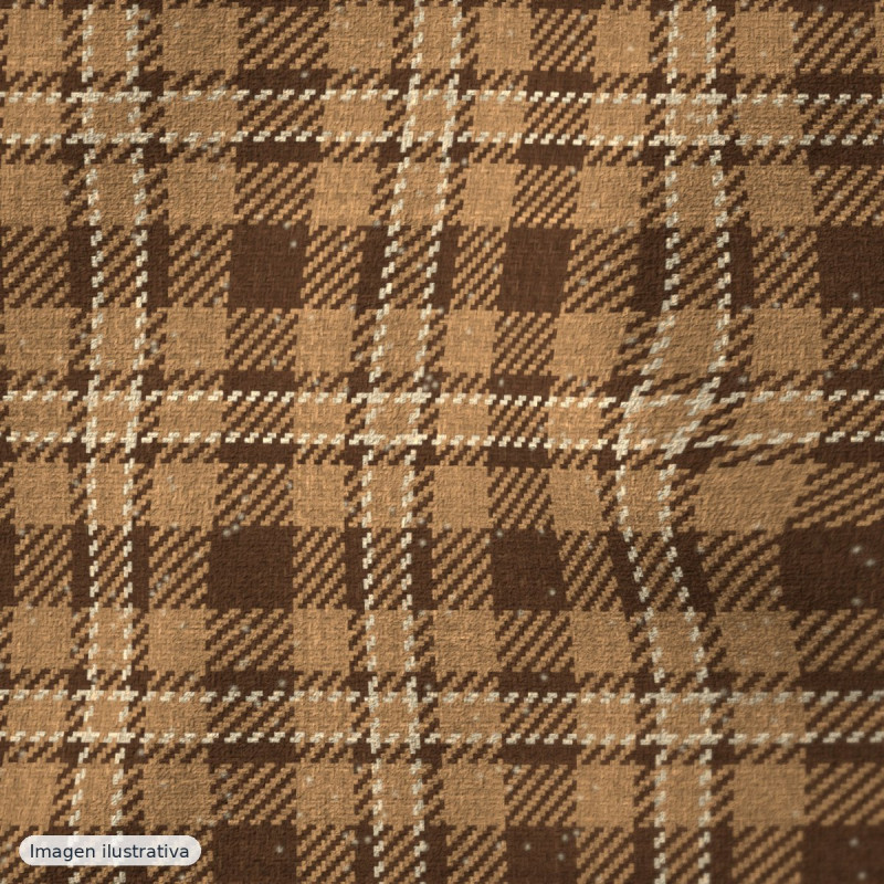 Tweed de lana doble faz a cuadros marrón y camel — 70% lana