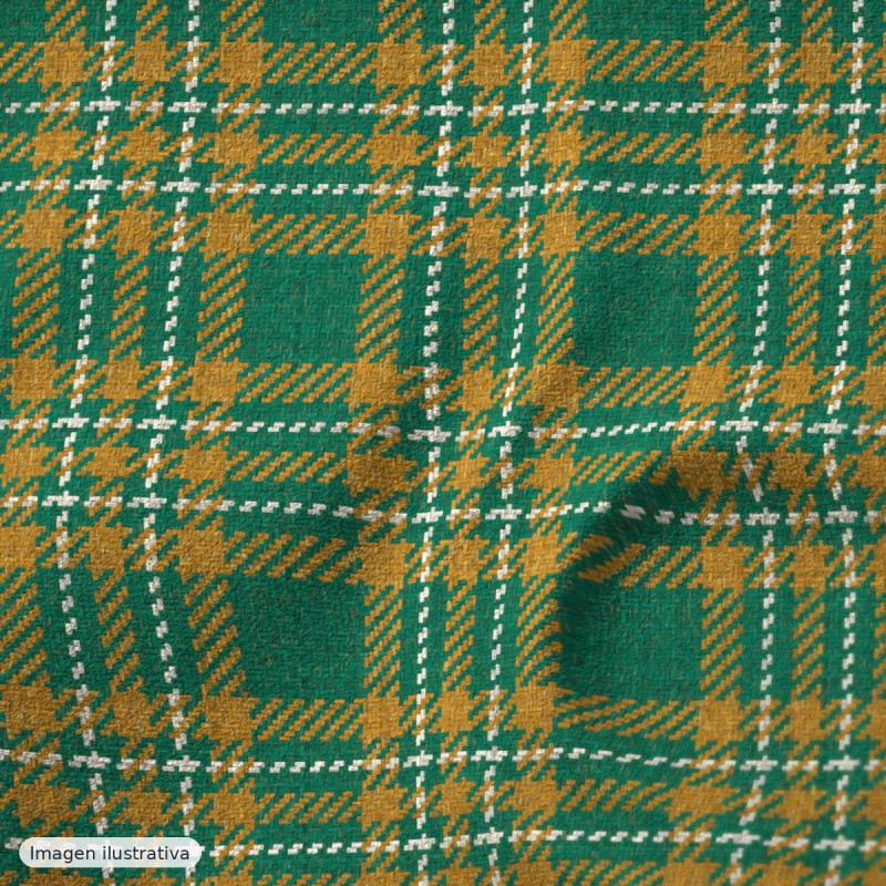 Tweed de lana Glencoe doble faz verde esmeralda y ocre — 50% lana
